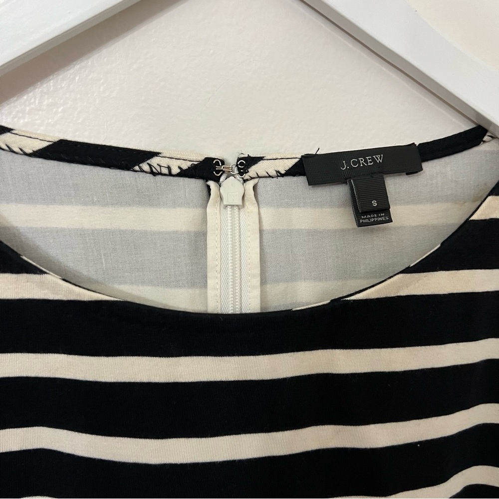 J. Crew Black and White Striped Ruffle Sleeve Dress Size Small Midi 100% Cotton - Picture 3 of 11